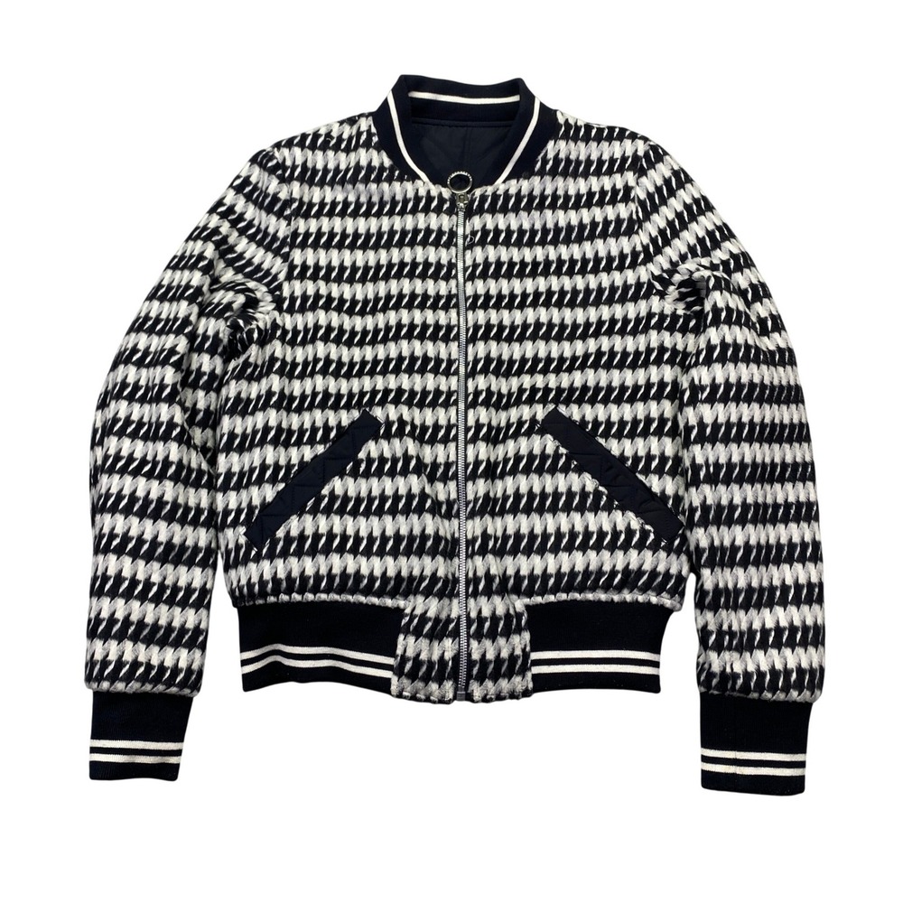 BCBGeneration Womens Black White Houndstooth Quilted Bomber Jacket‎ XS Grunge